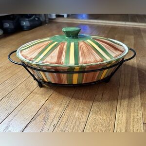Temp-Tations Multicolor Striped Casserole Dish with Holder